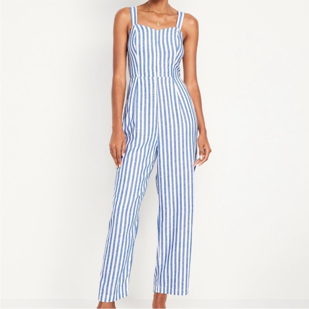 Blue and White Striped Jumpsuit